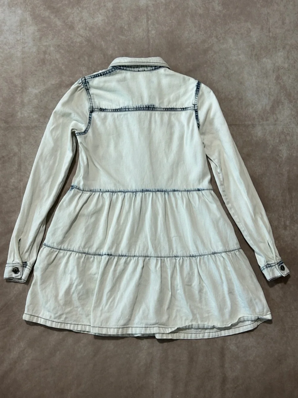 Free People Light Wash Denim Tiered Shirt Dress Button Down 100% Cotton XXS - Picture 5 of 6